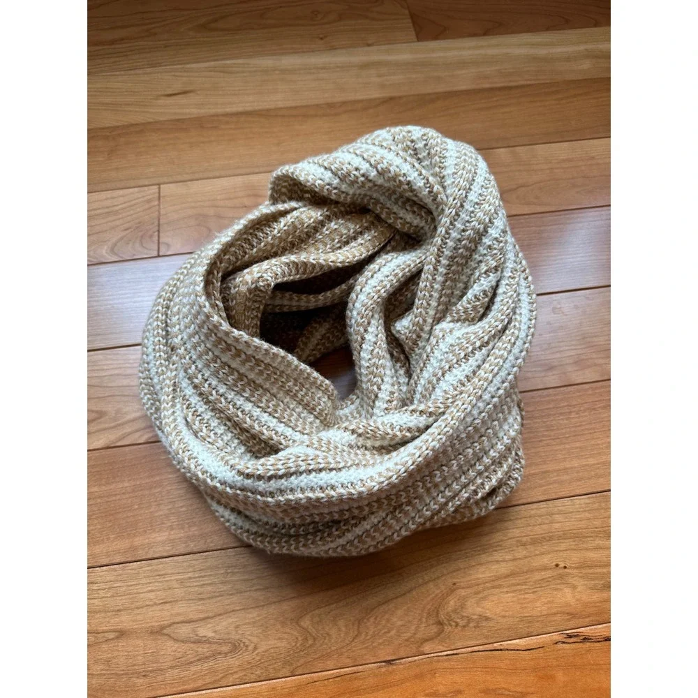 J. Crew Womens Tan Cream Striped Chunky Knit Infinity Scarf Loop Scarf‎ One Size